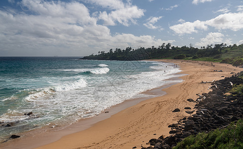 Kauai的驴子海滩全景岩石旅游游客海岸海浪旅行海岸线海洋冲浪热带图片