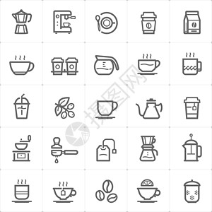 图标集-白色背景上的咖啡和茶轮廓描边矢量插图图片