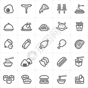 图标集-白色背景上的食物图标轮廓描边矢量插图图片