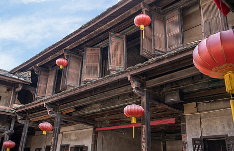 世界遗产地Tulou社区上层楼层地标土楼文化旅行社区灯笼建筑学地面游客住宅图片