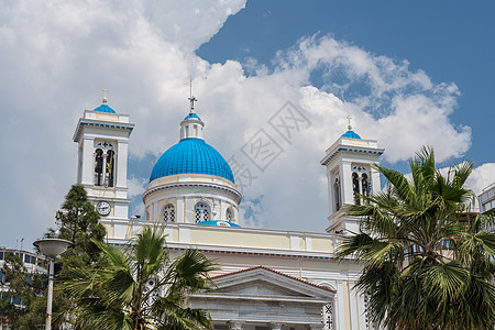 希腊比雷埃乌斯圣尼古拉教堂教会城市建筑教堂蓝色港口历史性大教堂宗教建筑学图片