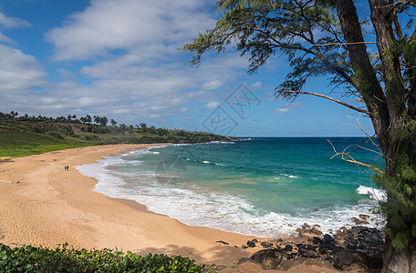 Kauai的驴子海滩全景岩石海岸线旅行海浪晴天游客冲浪自行车旅游热带图片