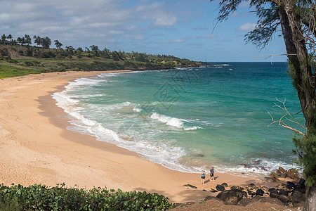 Kauai的驴子海滩全景岩石冲浪游客海浪旅行海岸线热带自行车旅游海洋图片