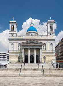 希腊比雷埃乌斯圣尼古拉教堂大教堂建筑宗教历史性地标城市建筑学白色港口圆顶图片