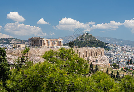 从Lycabettus山起雅典市的全景景观港口旅游海洋地标城市树木爬坡旅行建筑学图片