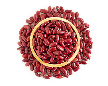红肾豆在木碗中的红肾豆 脱离白种背景 愈合粮食白色棕色蔬菜饮食植物食物宏观种子营养图片