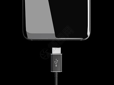 3d 黑人背景智能手机的USB电缆说明图片