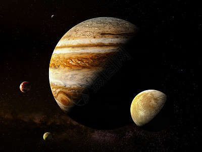 3D高分辨率成像图像显示太阳系的行星 而木星有卫星图片