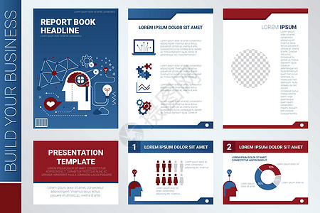 年度报告书籍封面和演示文稿模板信息红色公司图表杂志蓝色插图创造力商业传单图片