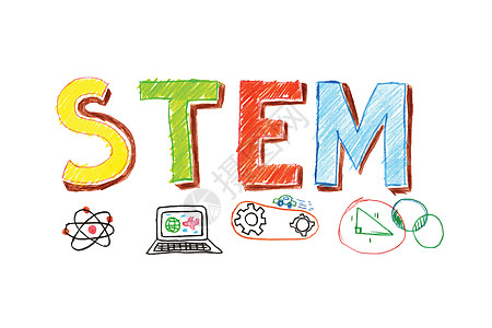 STEM 词banne 的插图创新电子产品烧瓶知识三角形信息技术齿轮教育学习图片