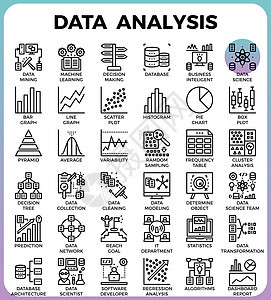 数据分析概念详细线图标图片