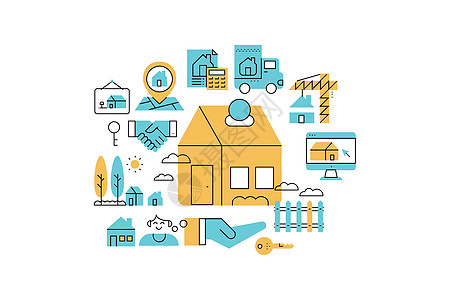 房地产线图标它制作图案住宅销售金融建筑办公室横幅代理人投资房子家庭图片