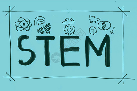 STEM 词banne 的插图化学创新三角形知识烧瓶学习科学研究计算器数学图片