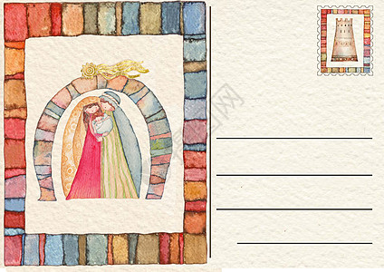 圣诞节天性景象卡片风化古董邮政邮件水彩棕褐色邮票明信片邮资图片