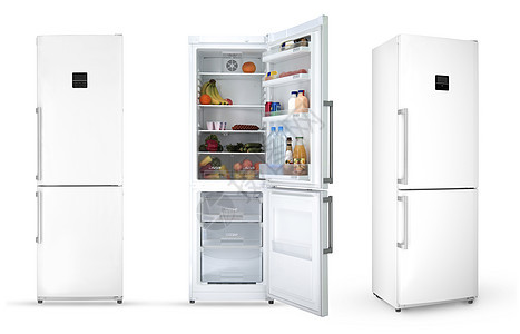 白底家用冷冻冰箱白色背景冻结货架工作室产品冷却器蔬菜水果食物家庭贮存图片