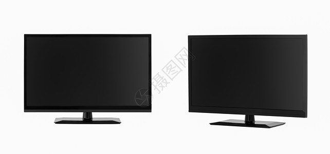 白色背景上的 tv电子水晶娱乐监视器黑色金属屏幕技术电视水平图片