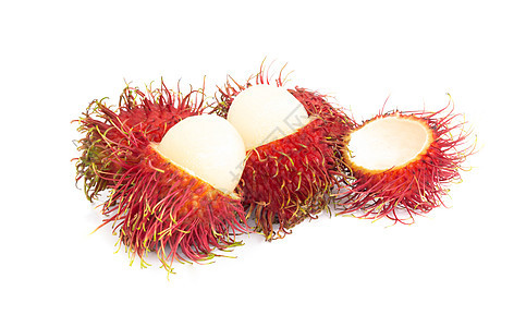 在白色背景上绝缘的新鲜成熟的拉姆布塔热带水果饮食甜点营养皮肤健康食物市场异国红色情调图片