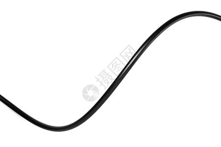 一条黑线电缆在白色背景抽象中被分离出来绳索力量电气互联网塑料电线技术活力连接器插头图片