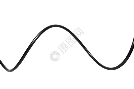 一条黑线电缆在白色背景抽象中被分离出来金属力量绳索技术活力电线电子产品蓝色网络电脑图片