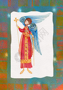 守护天使插图紫色长袍星星福音偶像宗教监护人图像学绿色图片