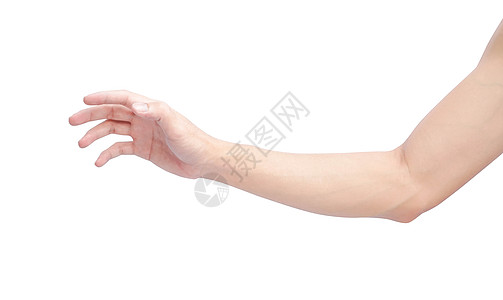 人手握着白色背景的东西 用于产品倾销手臂商业概念手势广告手指礼物男人身体男性图片