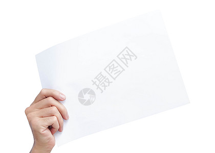 手持空白白皮书 用于用剪纸做广告文本卡片推介会商业框架手指广告牌海报问候语文档手臂图片