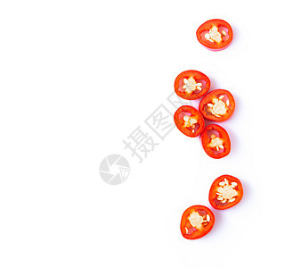 切片在白色背景 原面上的辣椒粉蔬菜燃烧食物绿色工作室胡椒香肠红色植物厨房图片