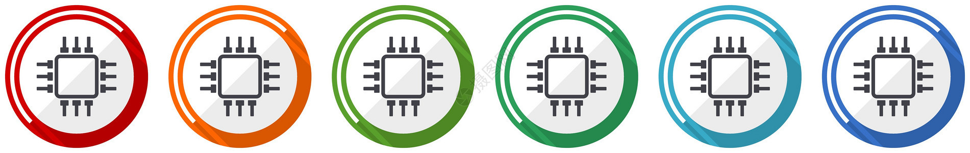 电路图标平面设计矢量图以 6 种颜色选项显示 用于网页设计和移动应用图片