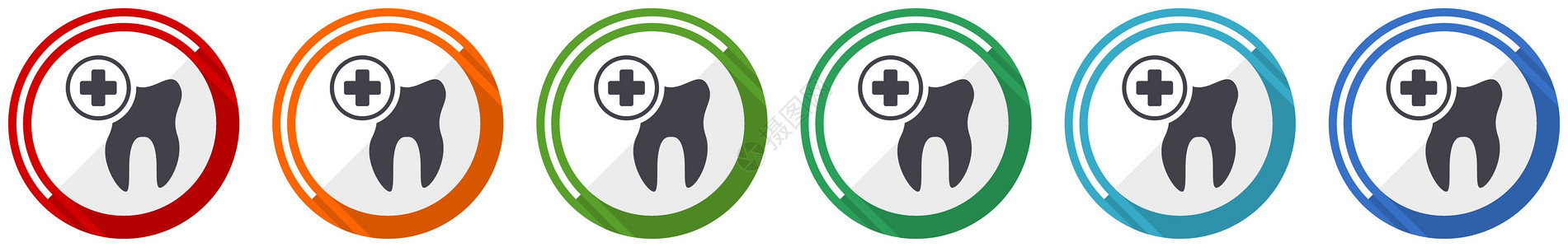 牙医图标平面设计矢量图以 6 种颜色选项显示 用于网页设计和移动应用程序图片