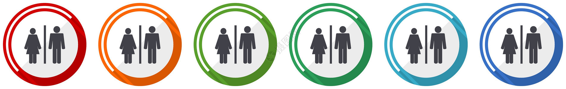 男人和女人图标设置平面设计矢量插图 以 6 种颜色选项显示 用于网页设计和移动应用程序图片