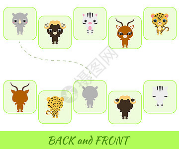适合儿童的教育游戏 找到背面和正面注意力逻辑插图卡通片测验乐趣挑战幼儿园学校荒野背景图片
