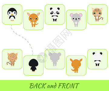 适合儿童的教育游戏 找到背面和正面熊猫工作挑战考拉荒野幼儿园测验学习活动插图图片