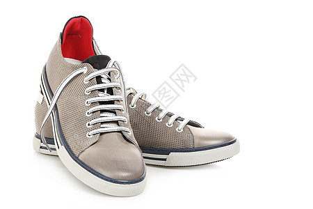 灰色皮革运动鞋工作室衣服鞋类男性白色鞋带配饰图片