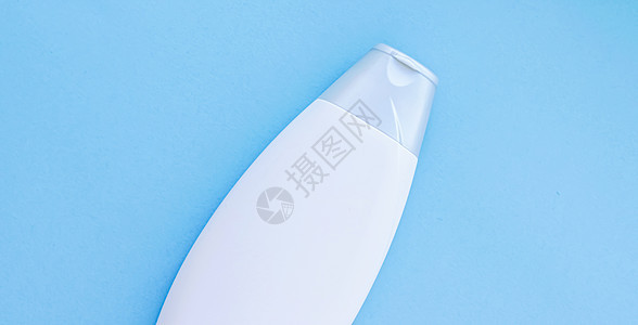 白标签化妆品容器瓶 作为蓝底产品模拟的蓝色面料保湿凝胶小样包装消毒剂润肤卫生皮肤塑料管子图片