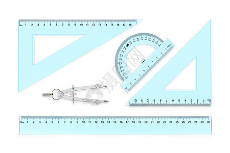 几何组合学校科学三角尺圆圈三角形白色乐器几何学塑料圆规背景图片