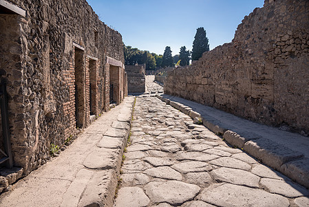 古代意大利庞贝城的街道地标路面考古学旅行灾难历史旅游建筑纪念碑火山图片