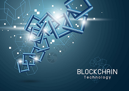 Blockchain 技术背景矢量图数据海报交易安全互联网插图商业蓝色白色科学图片