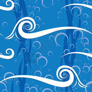 抽象波无缝模式装饰品条纹空气蓝色绘画冲浪海洋藻类波纹曲线图片