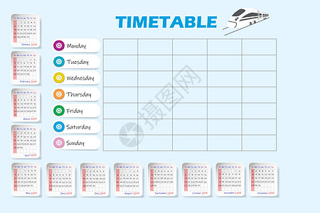 2019 年日历和空白每周火车时刻表背景图片