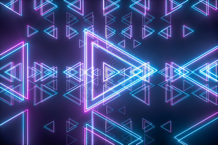 几何图形和霓虹灯 抽象概念 3d 渲染照明激光线条蓝色荧光平衡艺术紫色三角形插图图片