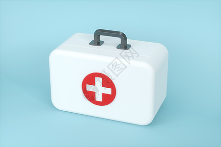 白色背景 3d 渲染的医疗包和紧急医疗设备救护车情况手提箱盒子救援工具疾病保健紧迫感插图图片