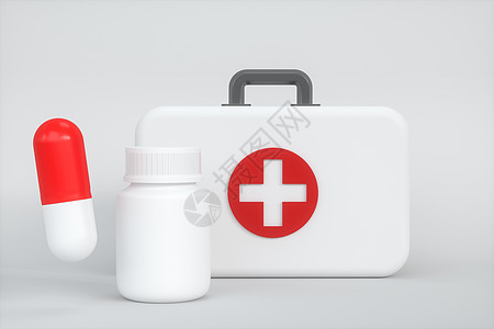 白色背景 3d 渲染的医疗包和紧急医疗设备胶囊医院医生插图成套手提箱工具疾病安全帮助图片