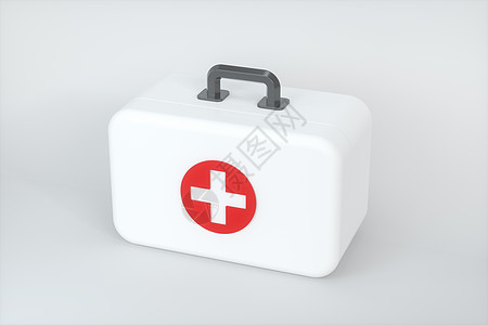 白色背景 3d 渲染的医疗包和紧急医疗设备盒子救护车医生药品成套保健工具医院治疗援助图片