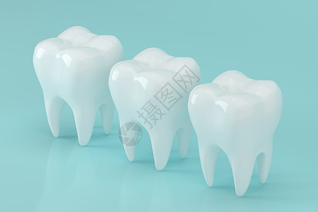 白色牙齿与蓝色 background3d 渲染牙科凹痕搪瓷医疗卫生疾病治疗磨牙口腔科诊所图片