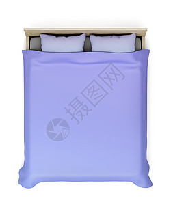 白色背景的舒适床棉被被子羽绒被卧室棉布毯子紫色寝具家具睡眠背景图片
