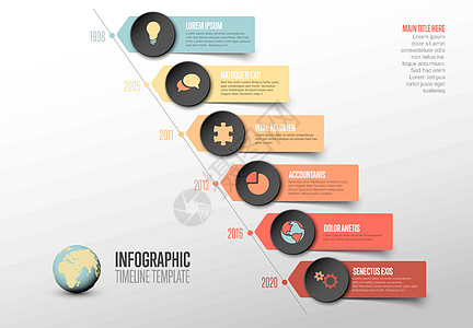 带有图标的简单对角线时间线模板 - 柔和的颜色 versio图片