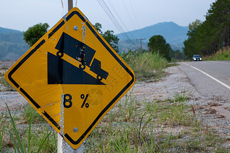 交通标志警告陡峭道路标志 斜坡为8正方形危险金属路标沥青坡度运输爬坡驾驶口音图片