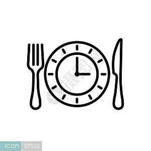 带有 cloc 图标的带刀叉的盘子用餐刀具饮食厨房午餐工作送货插图餐具服务图片