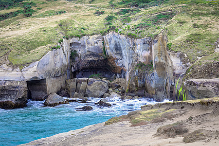 新西兰地道海滩晴天游客假期海洋天气半岛支撑旅行悬崖风景图片