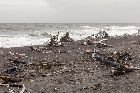 新西兰 Hokitika荷基提卡波浪冒险木头海滩旅行天空鹅卵石荒野天气地平线图片